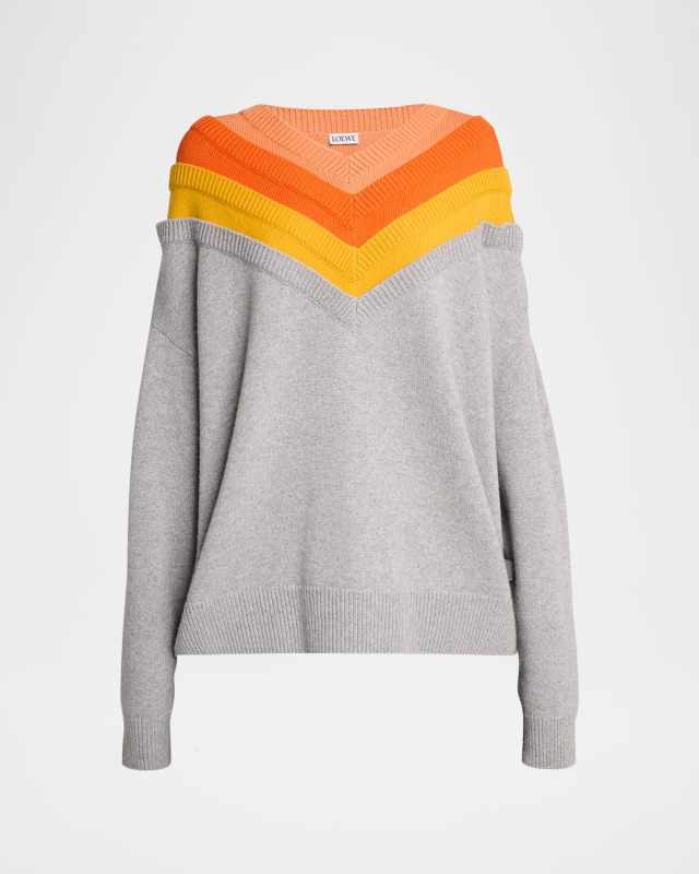 Layered V-Neck Wool Oversized Sweater